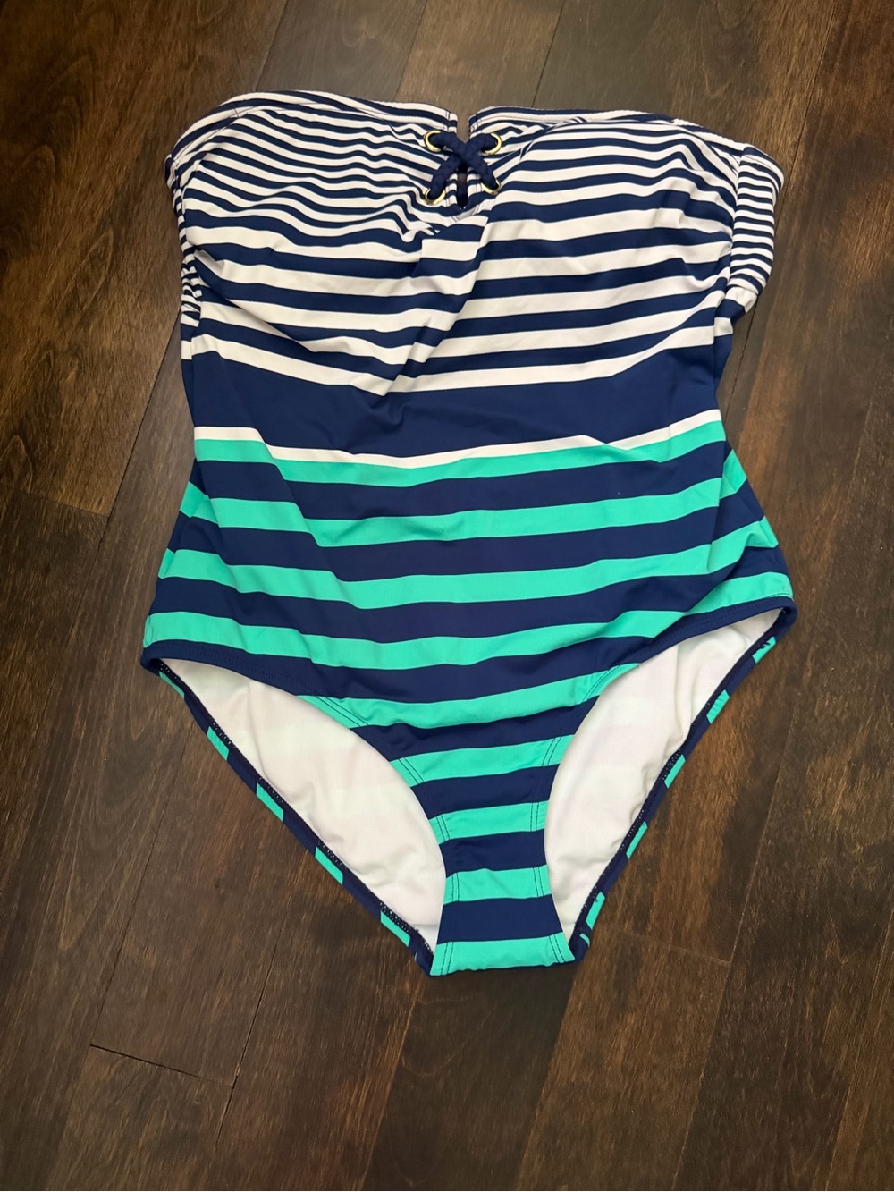 Liz Claiborne Navy, White & Teal Striped One-Piece Swimsuit